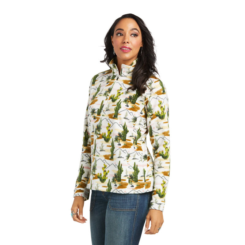 Ariat Sweatshirt Damen - Printed Fleece 1/4 Zip Weiß/Grün ( OSLHN-2153 )